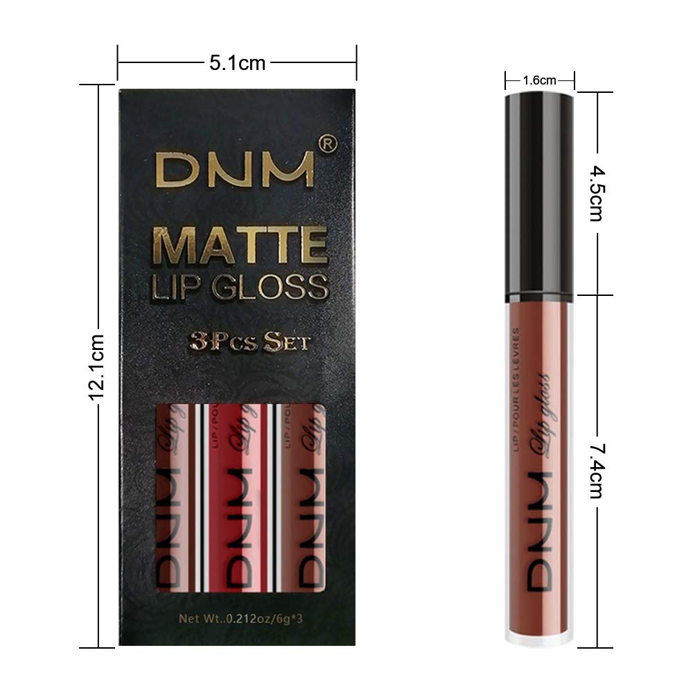 evpct 3Pcs Matte 24-hour Liquid Lipstick Sets, Dark Ruby Brown Red Permanent Stay on Lipstick Lip