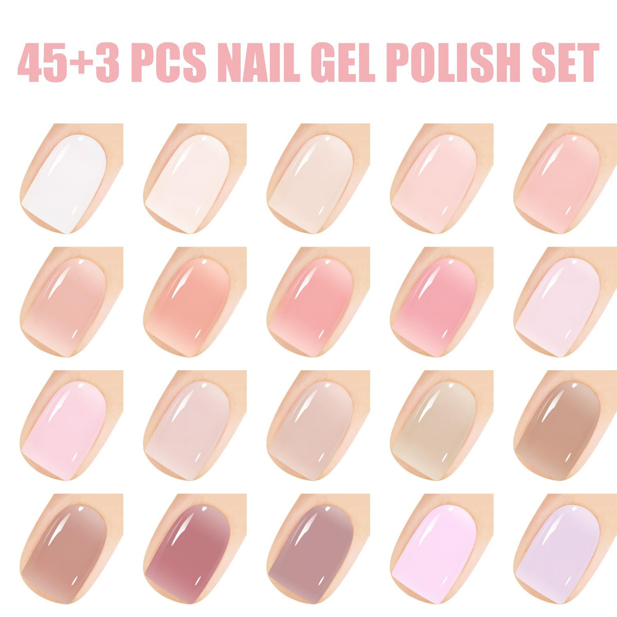 Vishine Gel Nail Polish Starter Kit with UV LED Nail Lamp, 45ColorSheer Milky Pink Jelly Nude