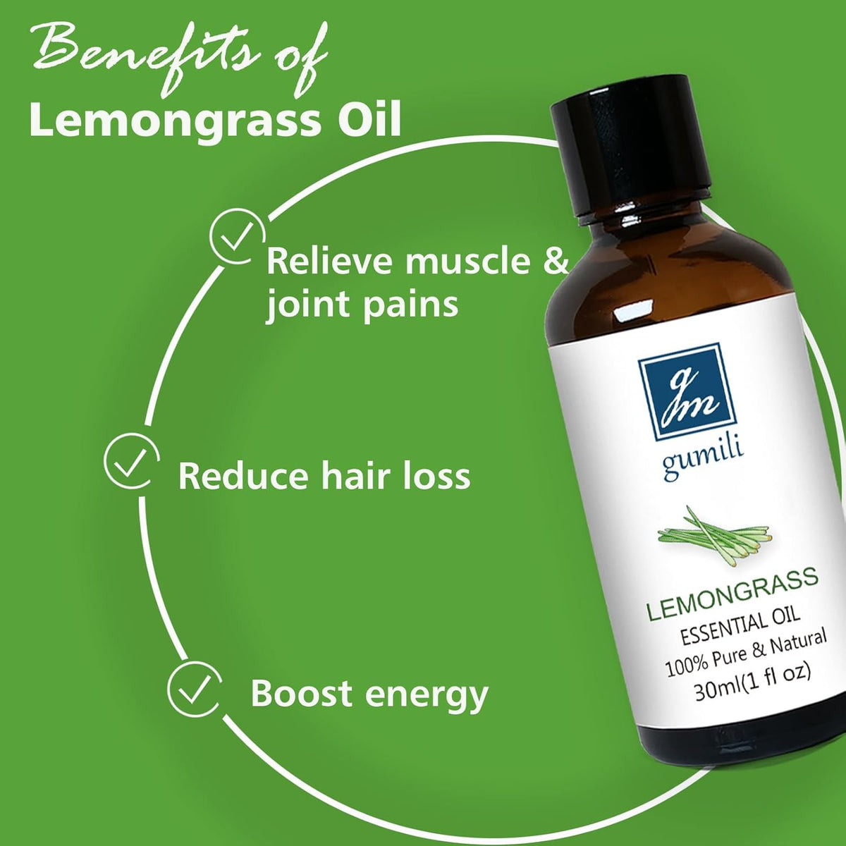 Lemongrass Essential Oil 1 Oz – 100% Pure Natural Lemongrass Oil for Diffuser, Skin, Body, Spray