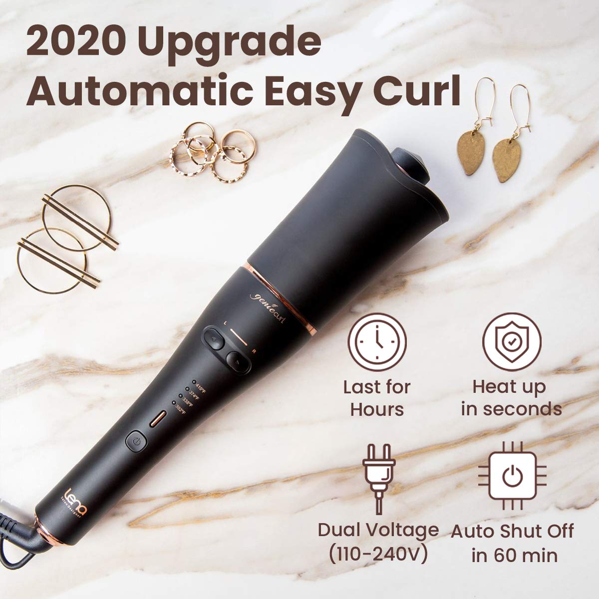LENA Auto Hair Curling Wand, Professional Hair Curler Iron Styler, Automatic Rotating Styling Tool