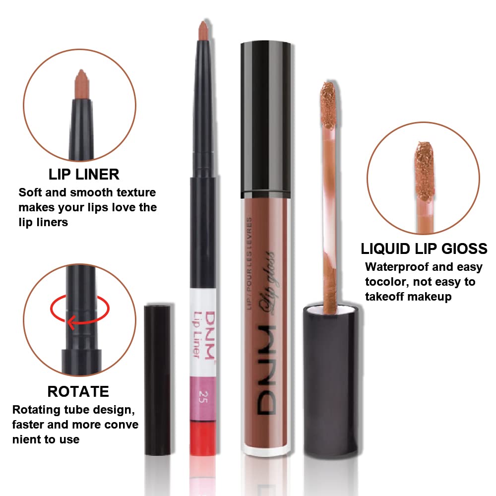 evpct 2Pcs Medium Brown Beige Lip Liner and Matte Lipstick Makeup Sets Vegan Lipstick Lip Liner and