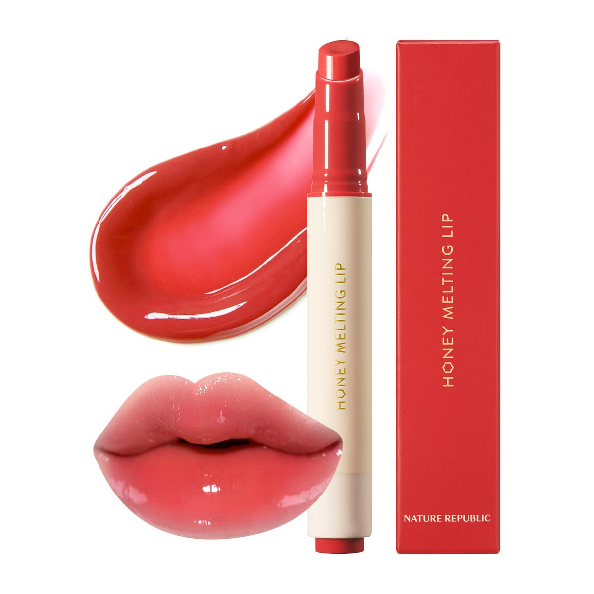Nature Republic HONEY MELTING LIP (04 POMEGRANATE) SOFT LIP STICK, Hydrating Gloss, Moisturizing