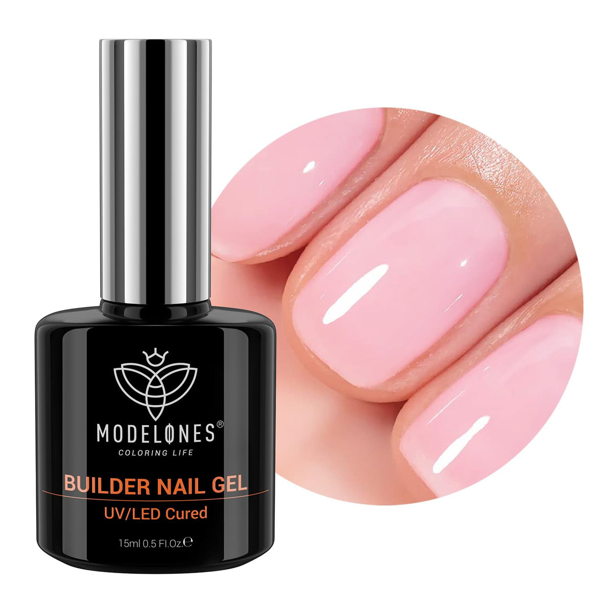 modelones Builder Nail Gel, 8-in-One Pink Builder for Nail Thickening, U/V LED Lamp Cured Hard