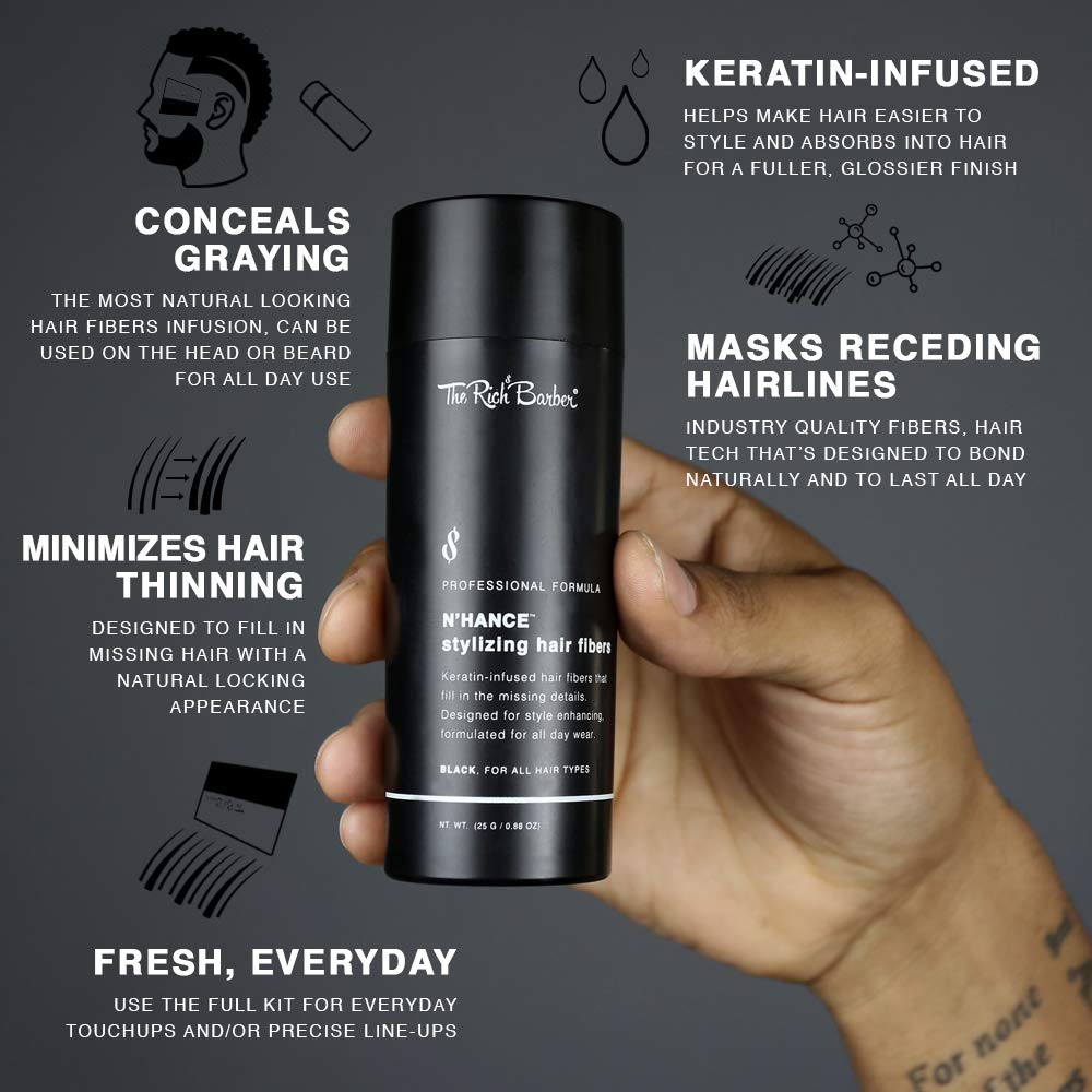 The Rich Barber N’Hance Hair Building Fibers, 3 Month Supply - Barber Hair Thickening Fibers, 25