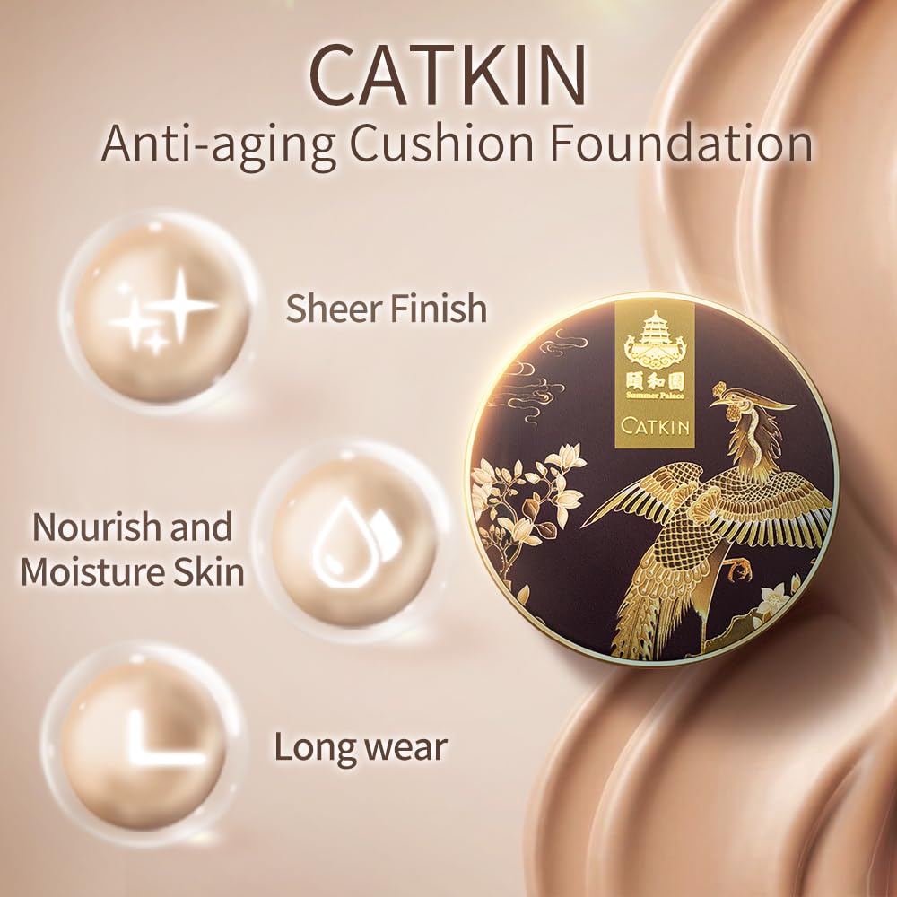 Catkin Phoenix Cushion Foundation Buildable Coverage Anti-Aging Serum Makeup, Sheer Satin Finish