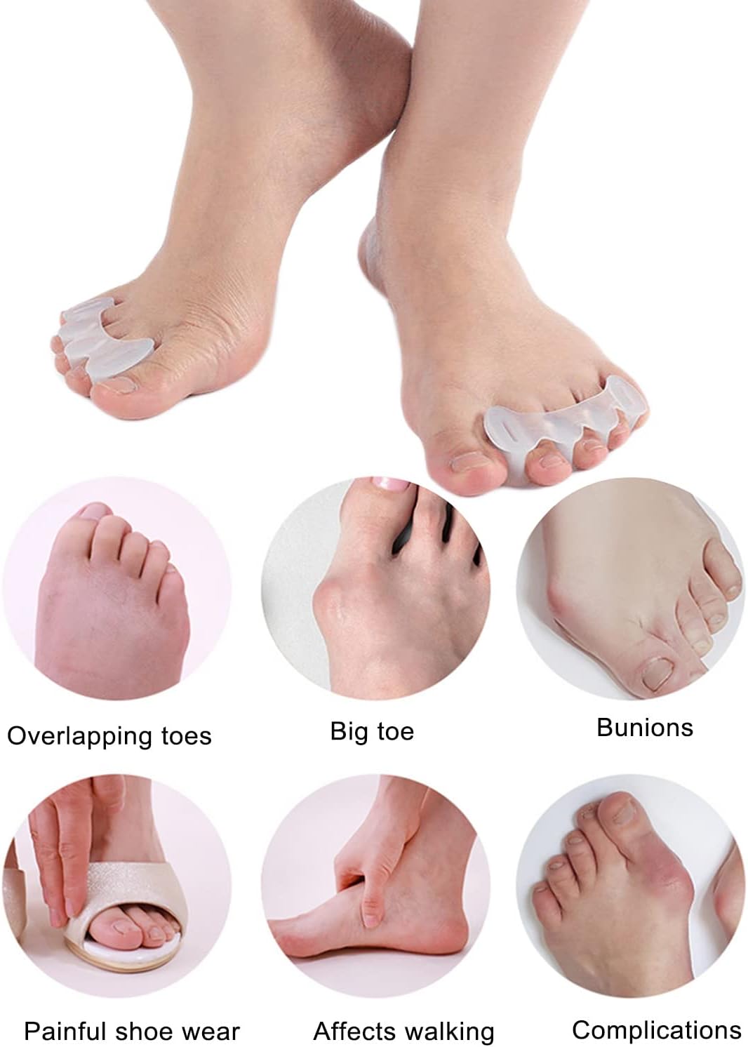 2Pairs Toe Separators Toe Spacers for Women Men to Correct Bunion, Relieve Feet Pain, Foot