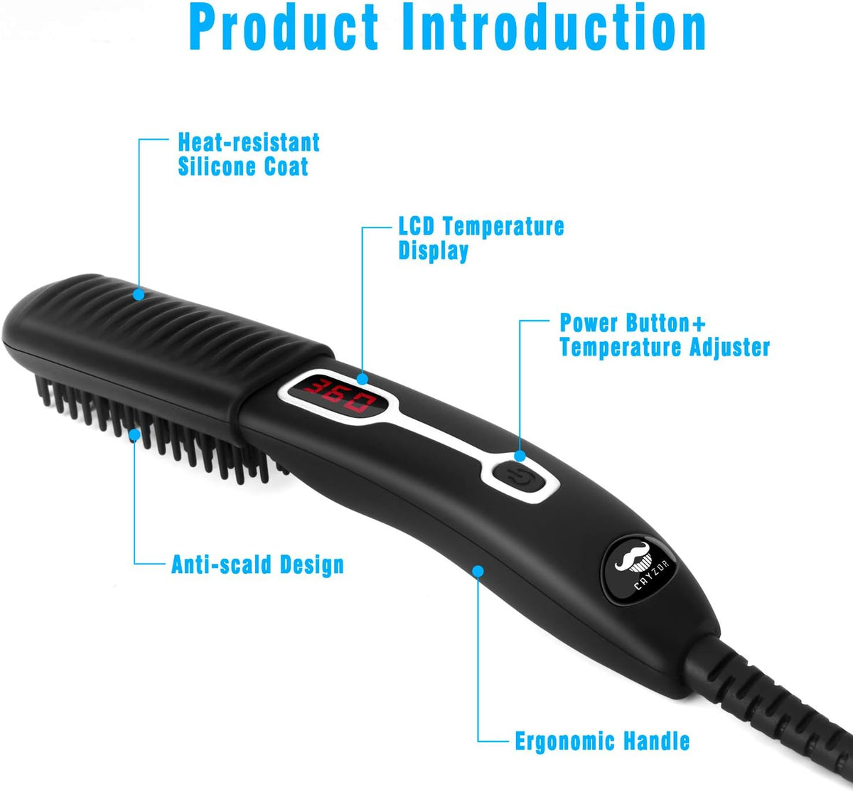 Beard Straightener Comb for Men - Upgraded Professional Electric Mens Beard Straightening Heated