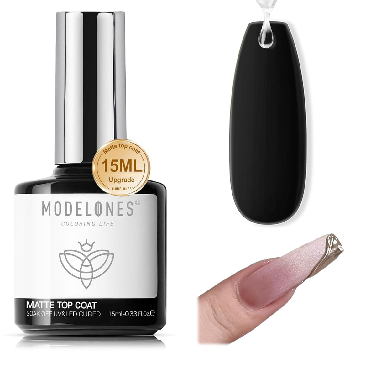 modelones Matte Gel Nail Polish Top Coat, 15ml No Wipe Top Coat Summer Gel Nail Polish Soak Off