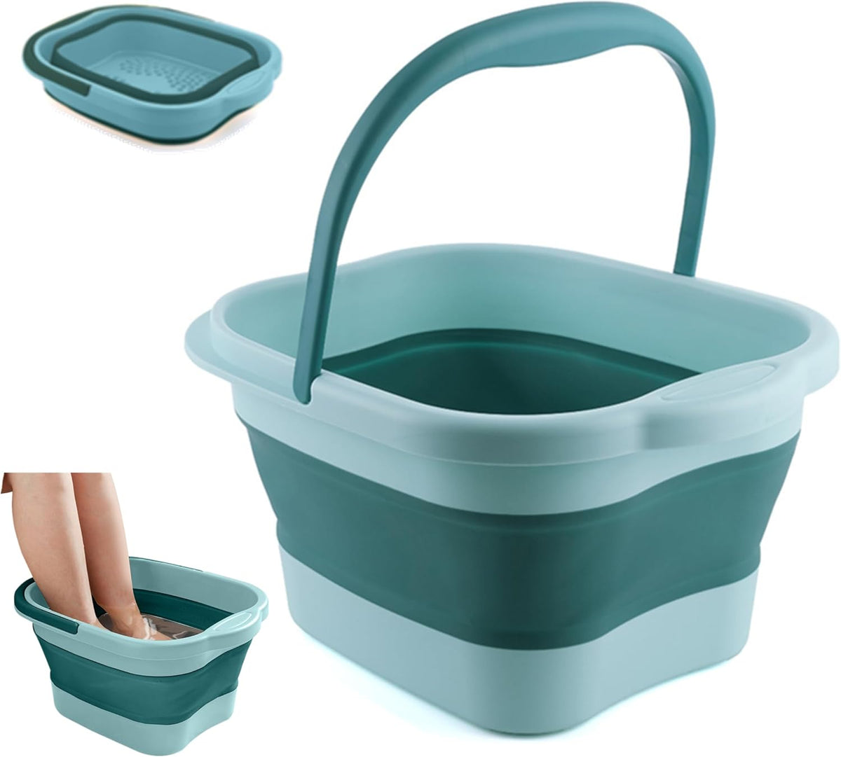 Collapsible Foot Bath Soak Tub with Handle, Plastic Foldable Feet Spa Soaking Basin Bucket with