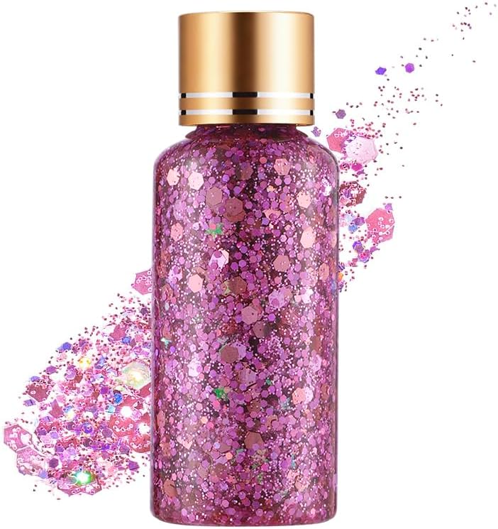 Cute Pink Face Body Hair Glitter Gel for Singer Concert Die-Hard Fans Makeup Accessories, Long