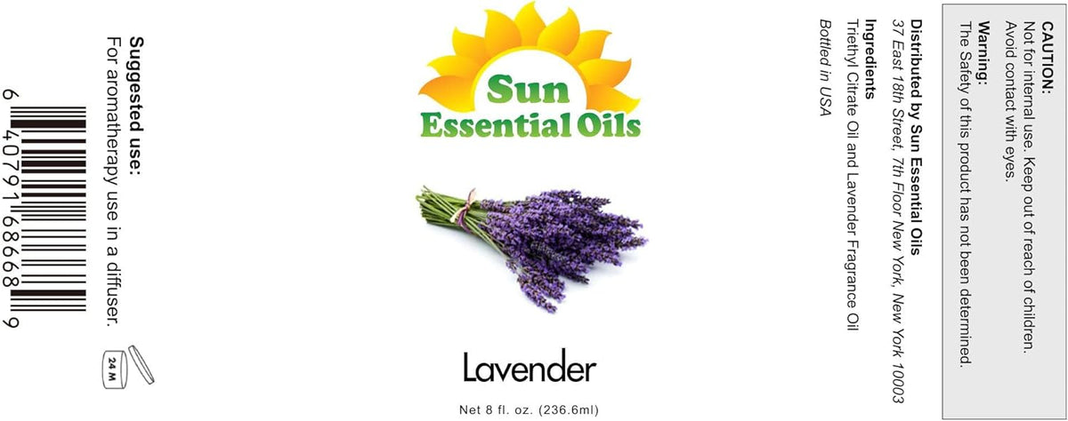 Sun Essential Oil - Lavender Essential Oil 8 oz (236 ml) with Dropper for Diffuser, Humidifier