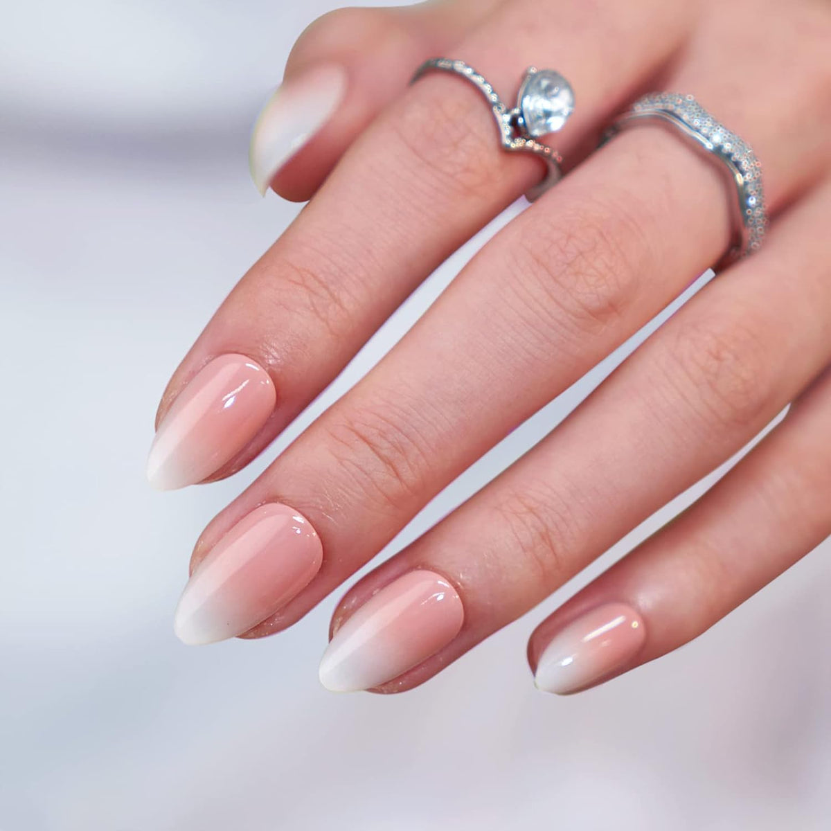 Almond Press On Nails Medium - BTArtbox Soft Gel Ombre Fake Nails with Nail Glue, Semi-Transparent