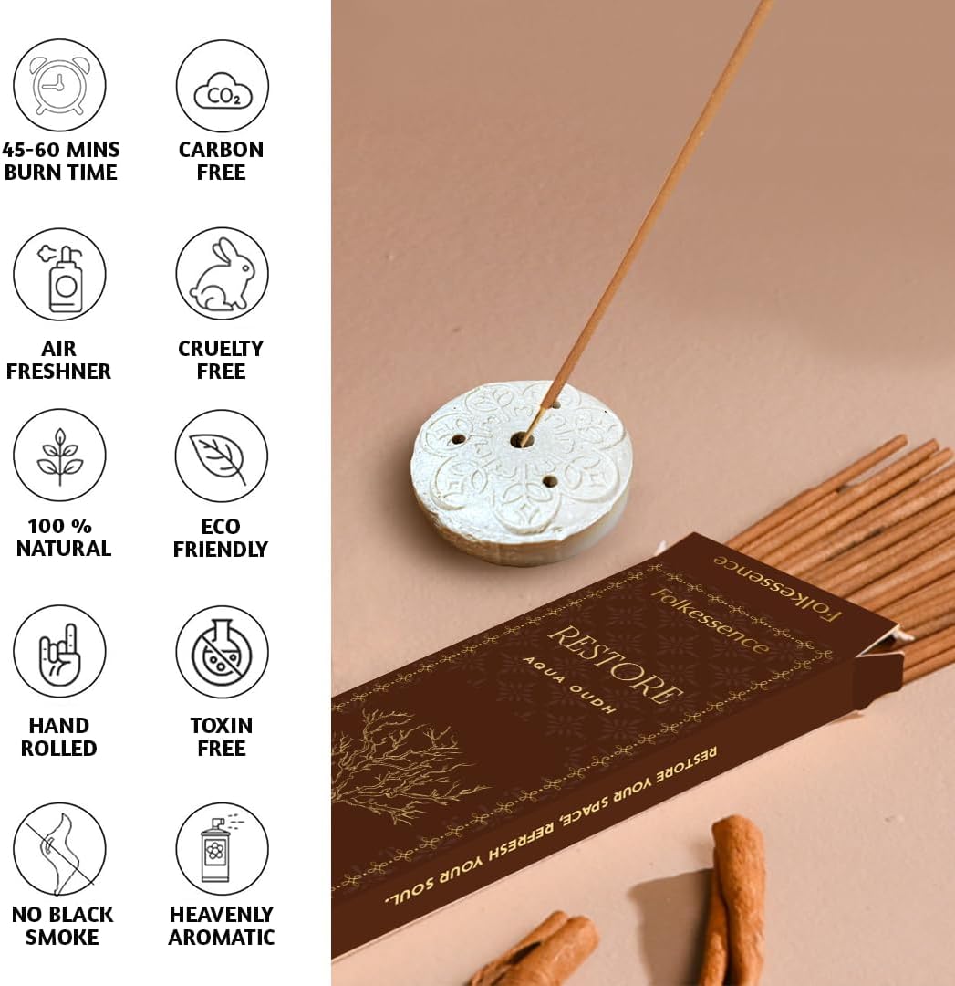 Folkulture Oud Incense Sticks | Set of 100 Insence-Sticks with Holder for Relaxation | Aqua Oudh