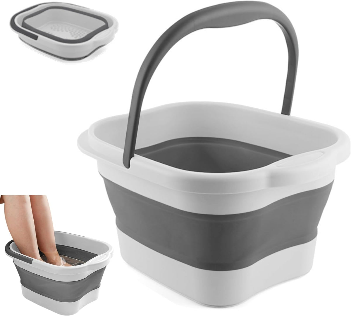 Collapsible Foot Bath Basin Soaker Tub with Handle for Soaking Feet, Foldable Pedicure Foot Spa