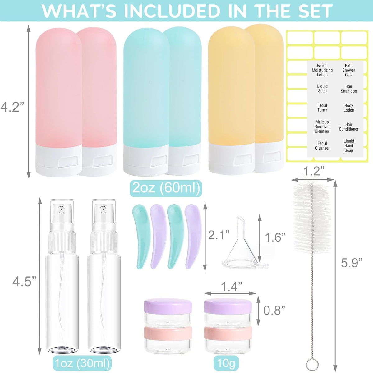 20 Pack Travel Bottles Set for Toiletries TSA Approved, Leak Proof Travel Size Containers Kit