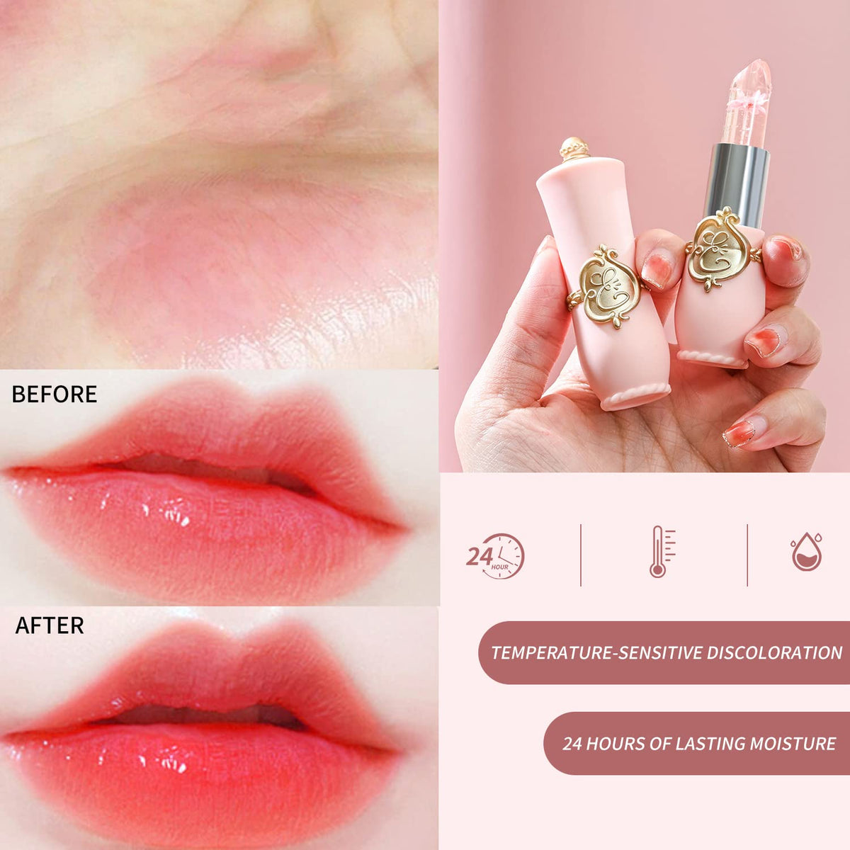 3 Pcs/Set Flower Jelly Lipstick Set Temperature Change Moisturizer Long Lasting Nutritious Balm