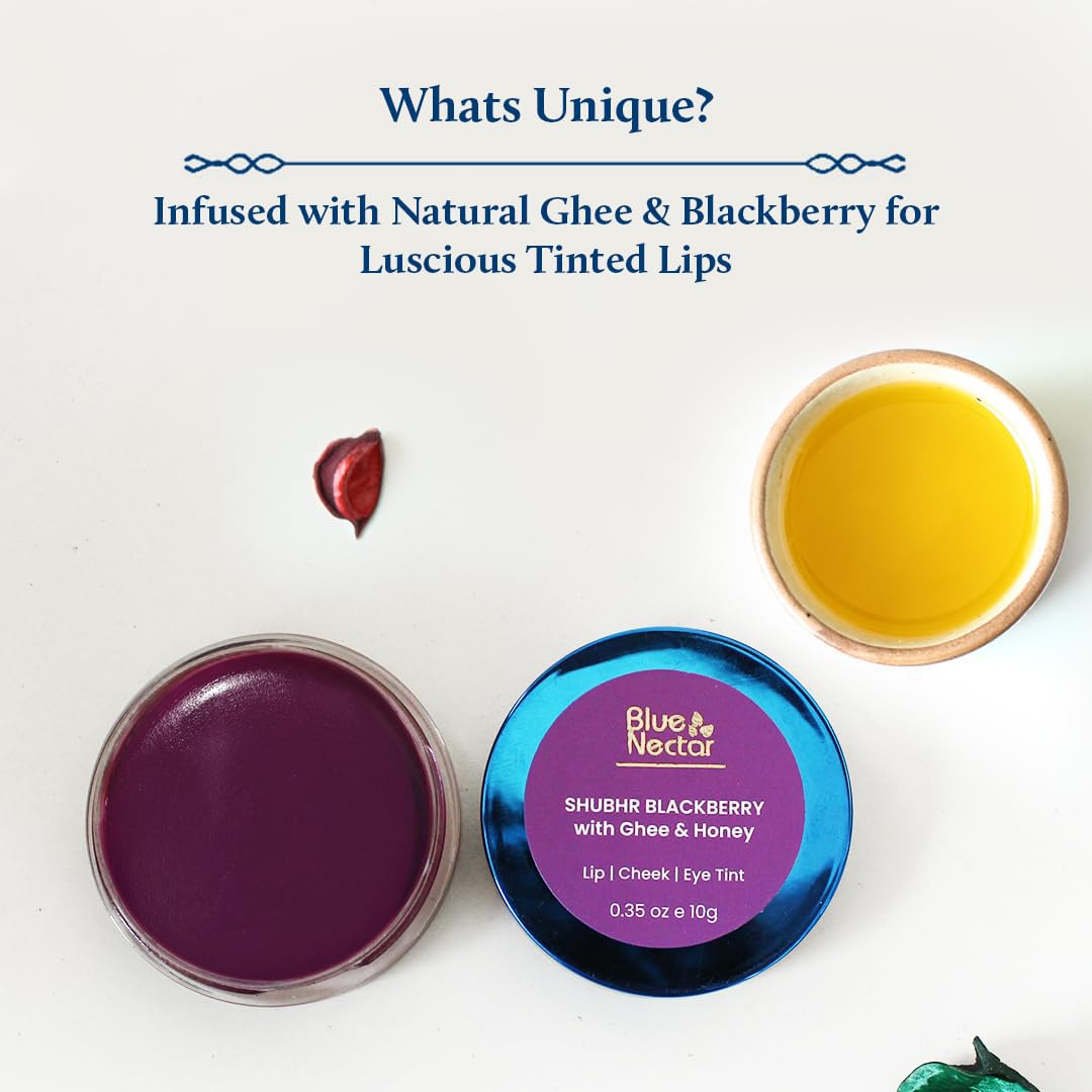 Blue Nectar Lip Tint Stain for Luscious Tinted Lips | Natural Blackberry Lip Moisturizer for Dry