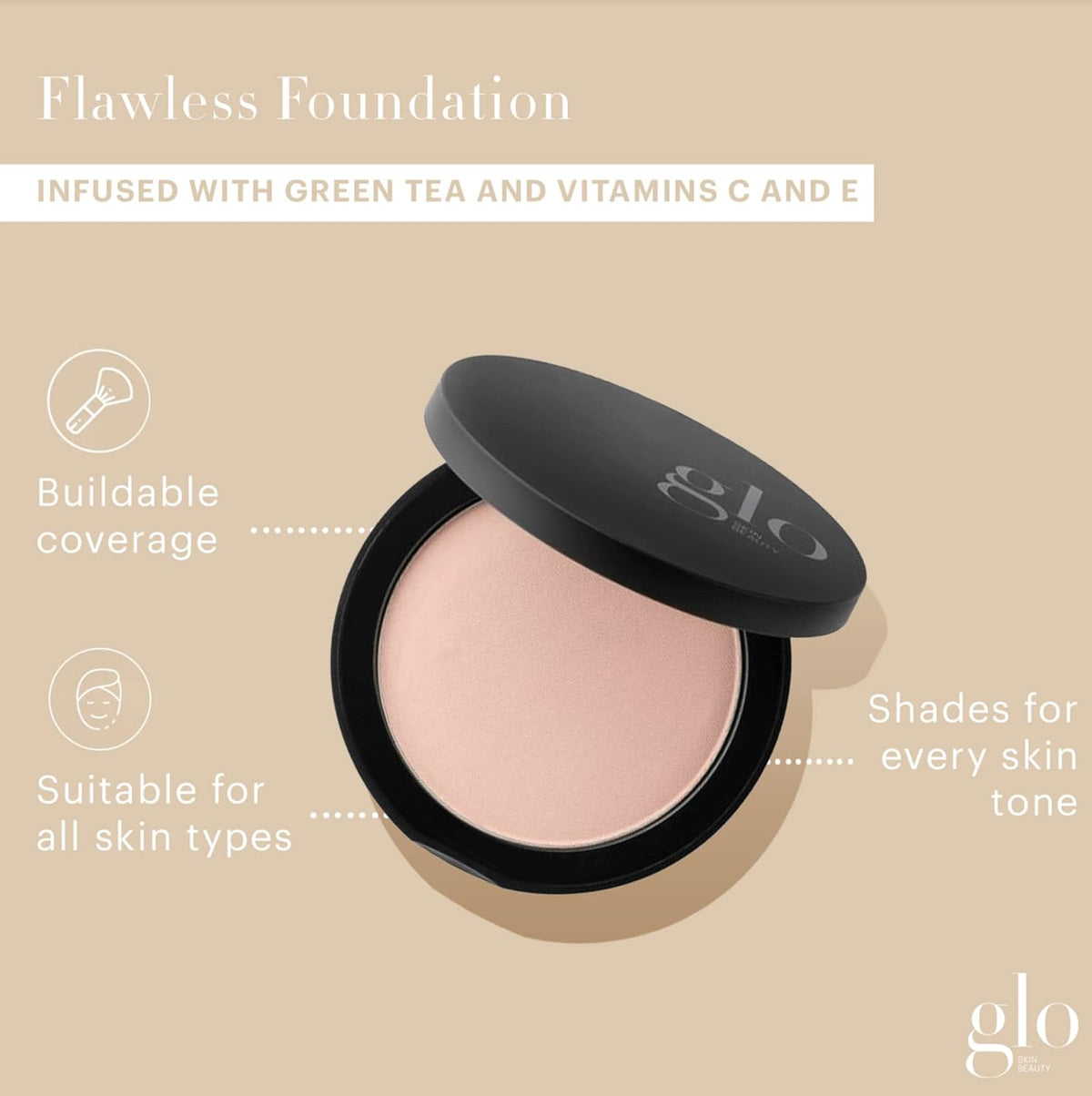 Glo Skin Beauty Pressed Base Powder Foundation Makeup (Beige Light) - Flawless Coverage for a