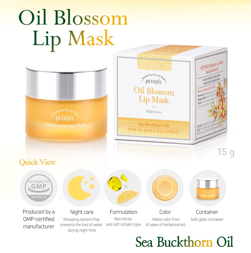 PETITFEE Sleeping Lip Mask Sea Buckthorn Oil 0.53 Oz. | Day & Night Lip Balm, Overnight Lip Mask
