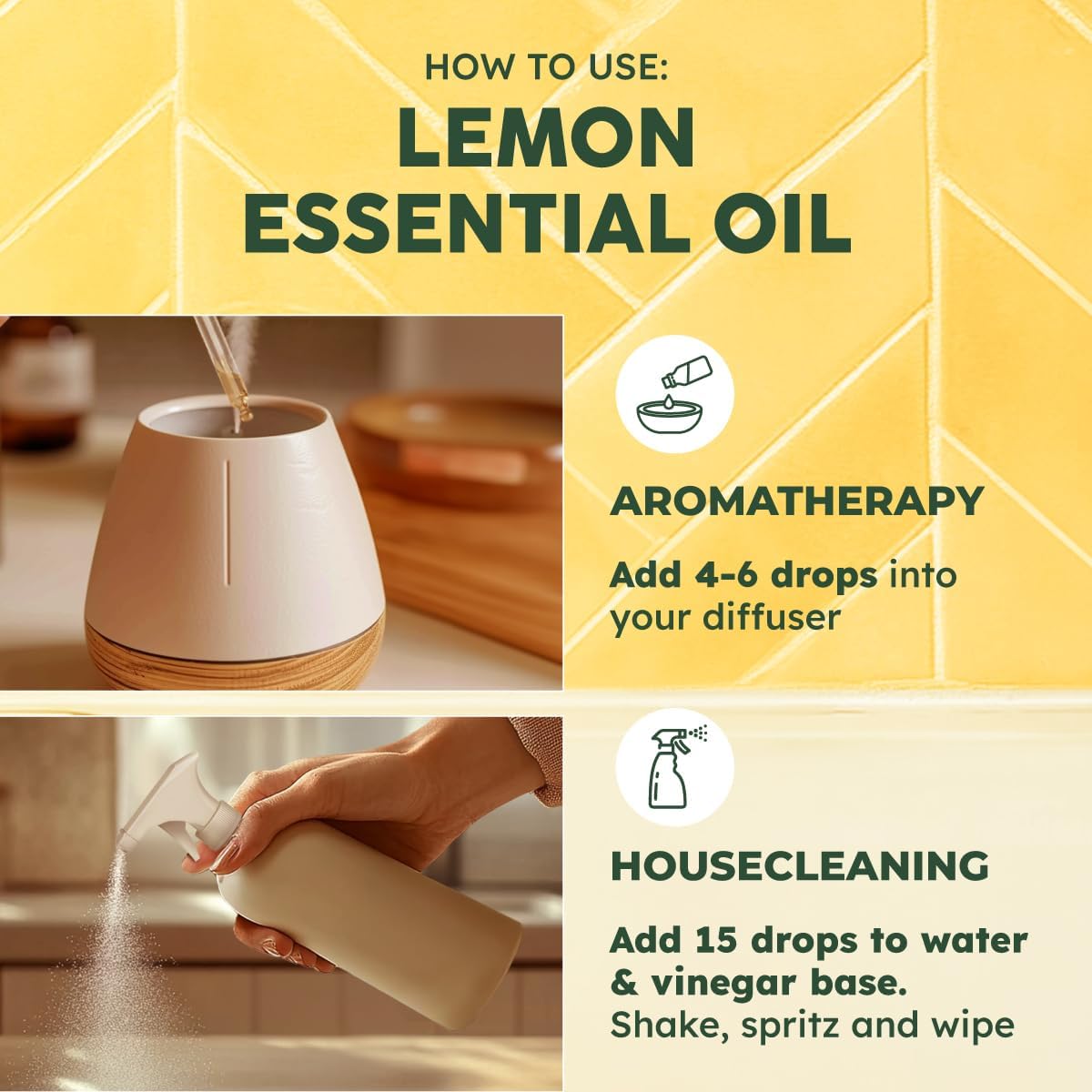 Kukka Lemon Essential Oil for Skin Cleaning - 4 Fl Oz - Fresh Lemon Scent, for Diffuser