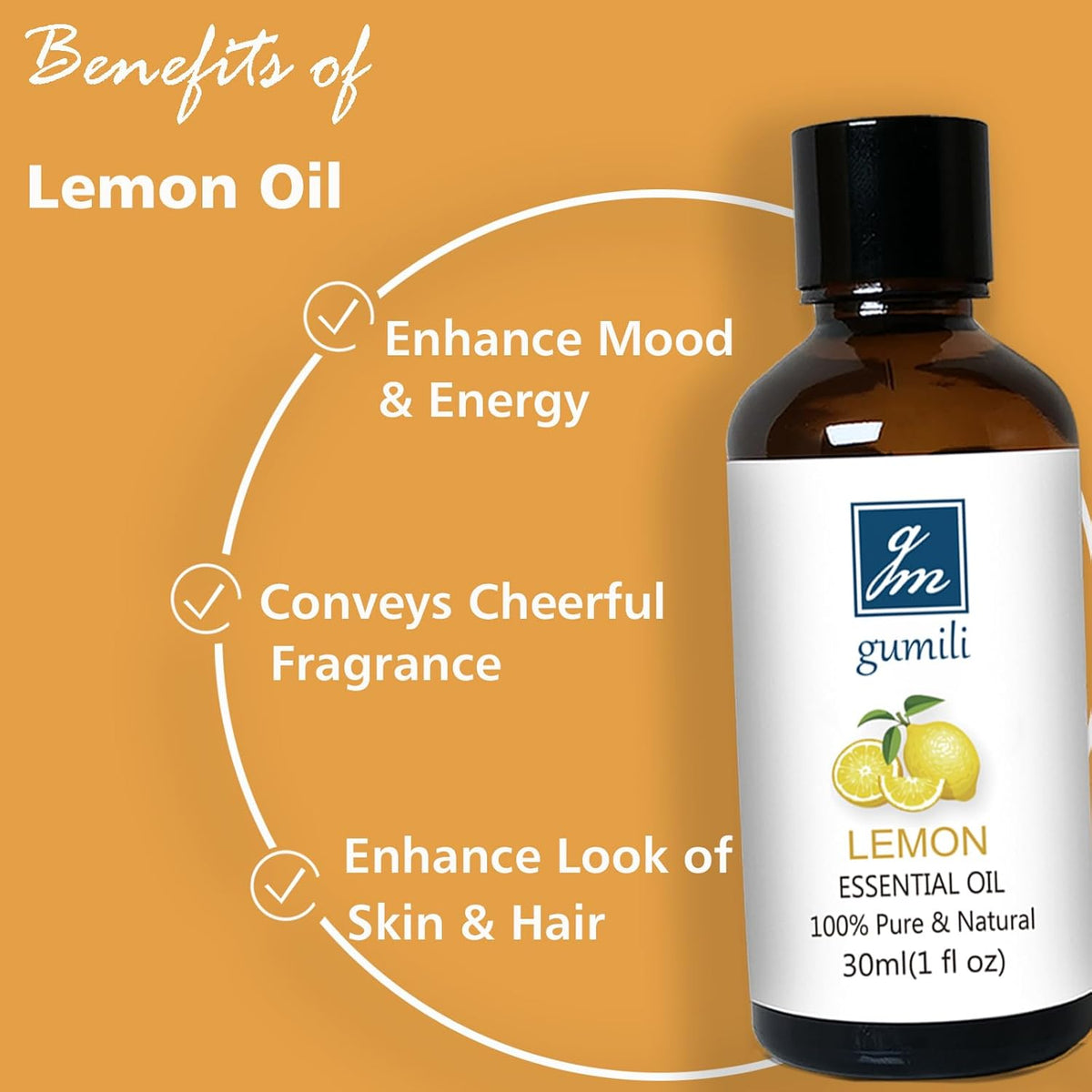 Lemon Essential Oil 1 Oz – 100% Pure Natural Lemon Oil for Cleaning, Diffuser, Skin, Massage & DIY