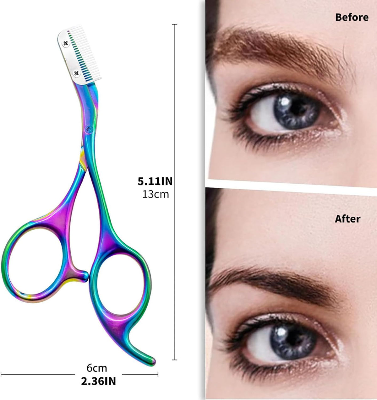 Eyebrow Scissors with Comb - Stainless Steel Eyebrow Trimmer for Women and Men, Facial Grooming