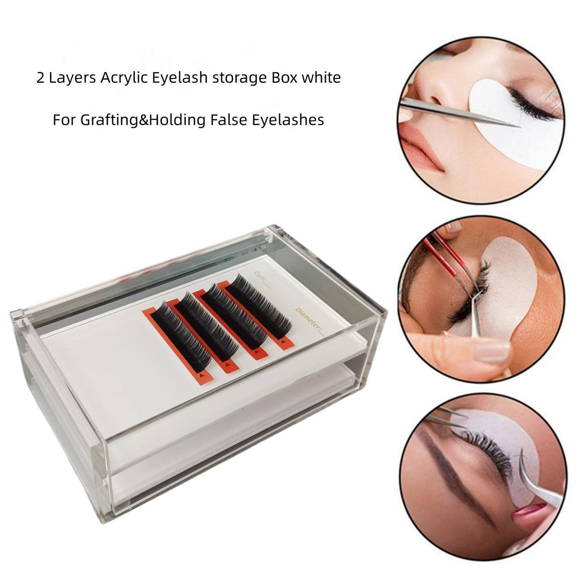 Two Layers Eyelash Grafting Pallet with Cover, Dust-proof Acrylic Lash Tile holder, Eyelash