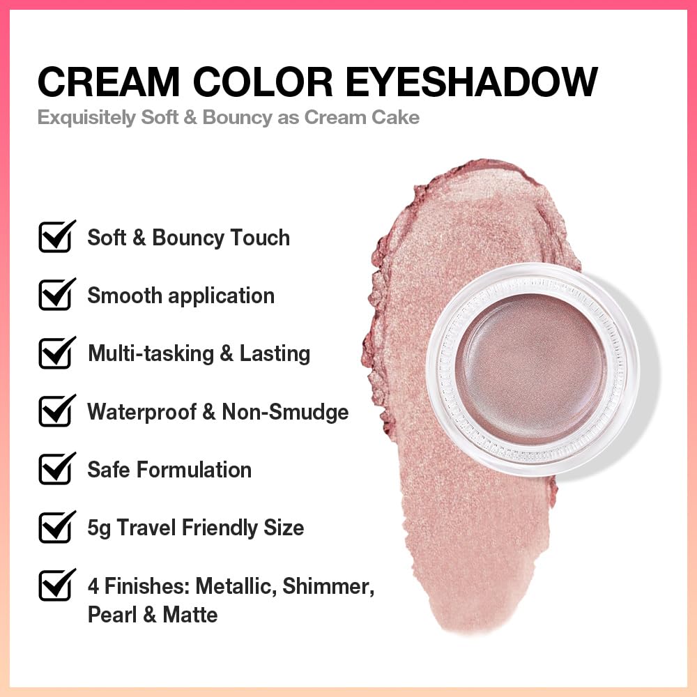 Cream Glitter Antique Rose Shimmer Metallic Eyeshadow Palette Makeup, Natural Single Mini Instant