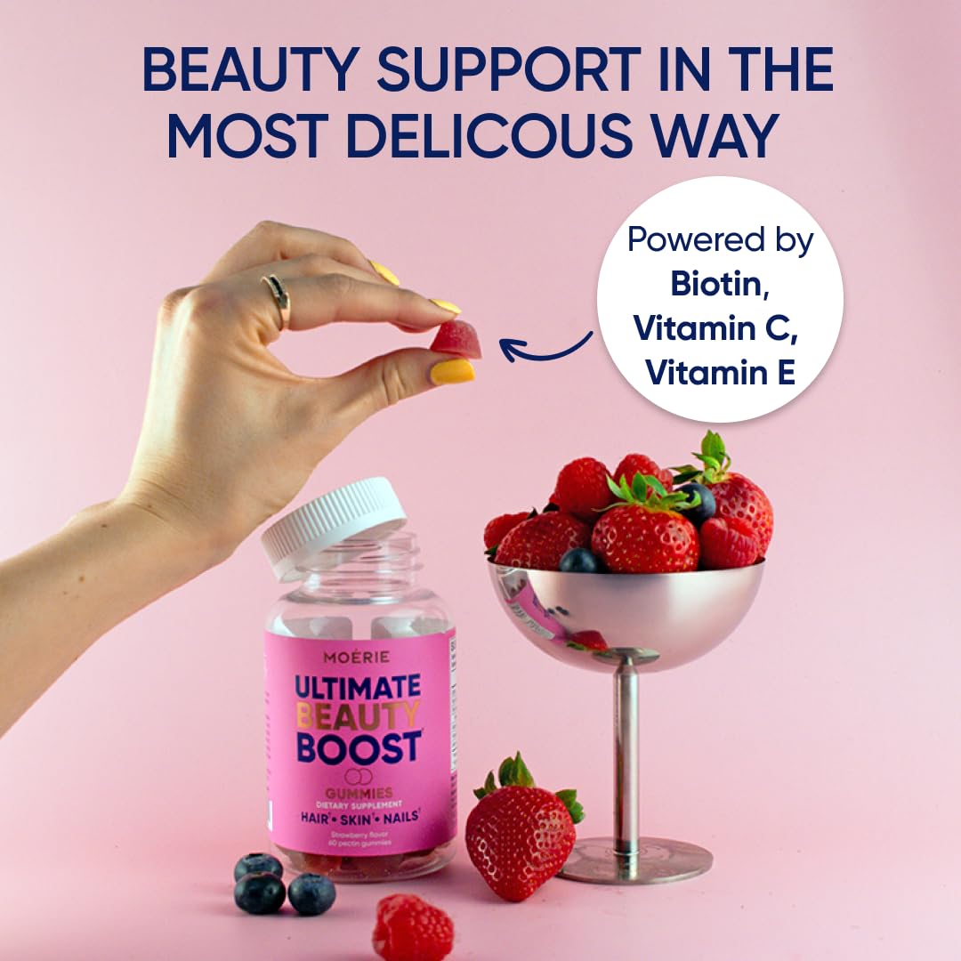Moerie Hair Skin and Nails Gummies for Women & Men - Biotin for Hair Loss, Gummy Vitamins & Growth