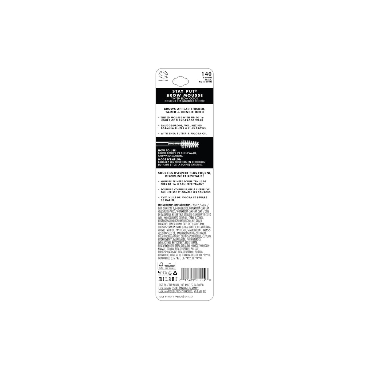 Milani Brow Tint- Stay Put Tinted Brow Mousse, Nourishing, High-Pigment infused with Shea Butter