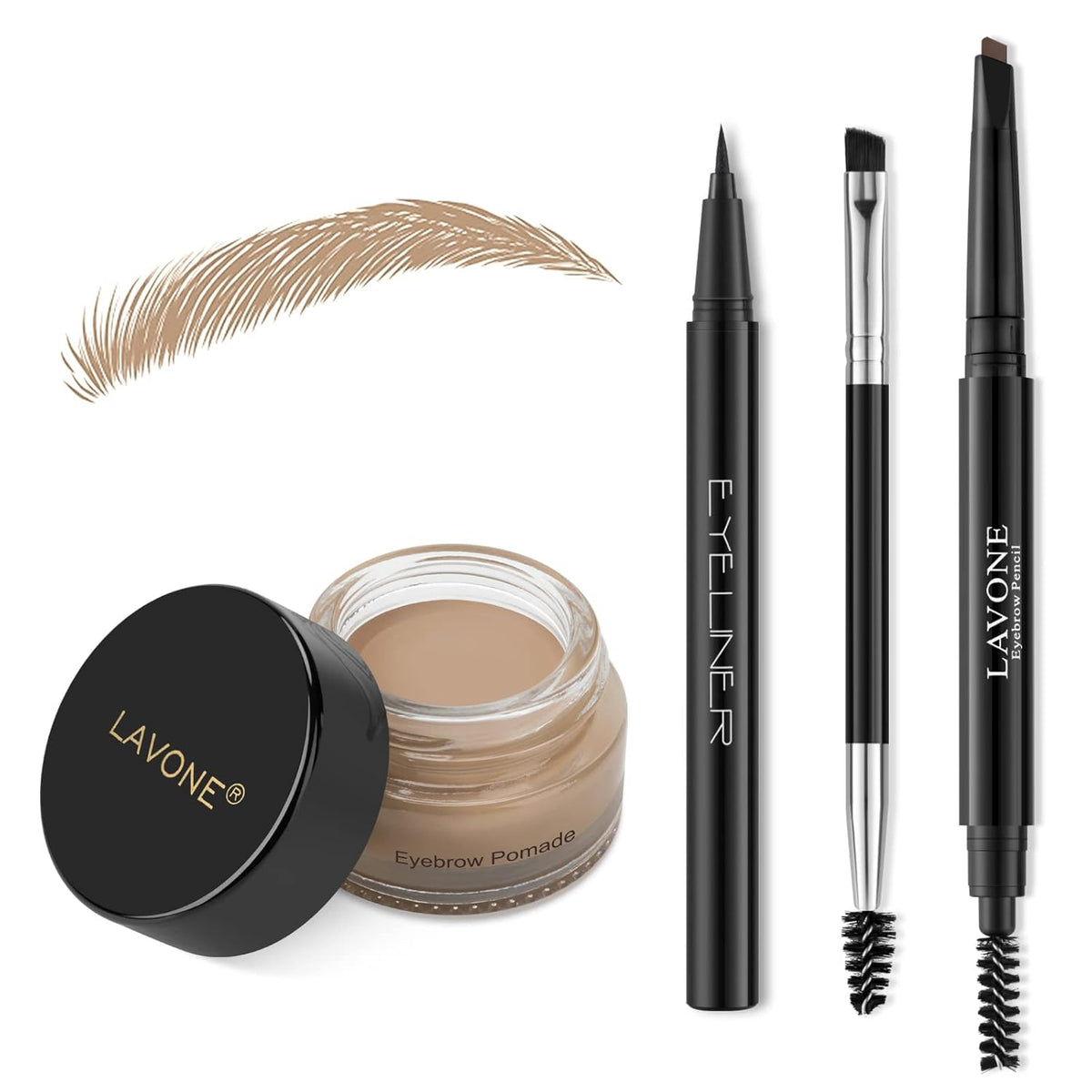 LAVONE Eyebrow Stamp Pencil Kit - Brow Stamp Trio with Waterproof Eyebrow Pencil, Eyeliner, Pomade