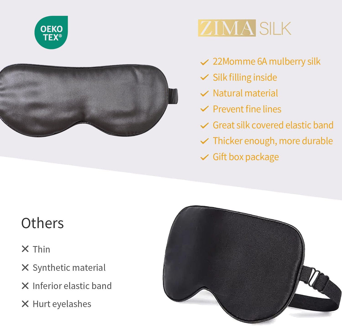 ZIMASILK Adjustable 100% 22 Momme Mulberry Silk Sleep Mask for Sleeping, Filled with Premium