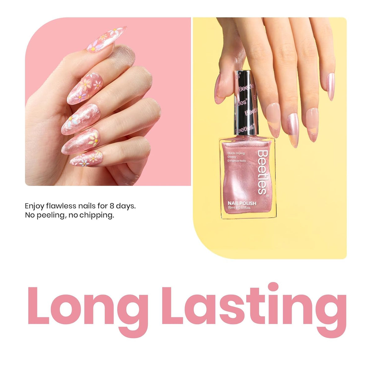 Beetles Pink Nail Polish - 15ML Quick Dry Nail Polish Romantic Reverie Pink Rose Pearl Nail Lacquer