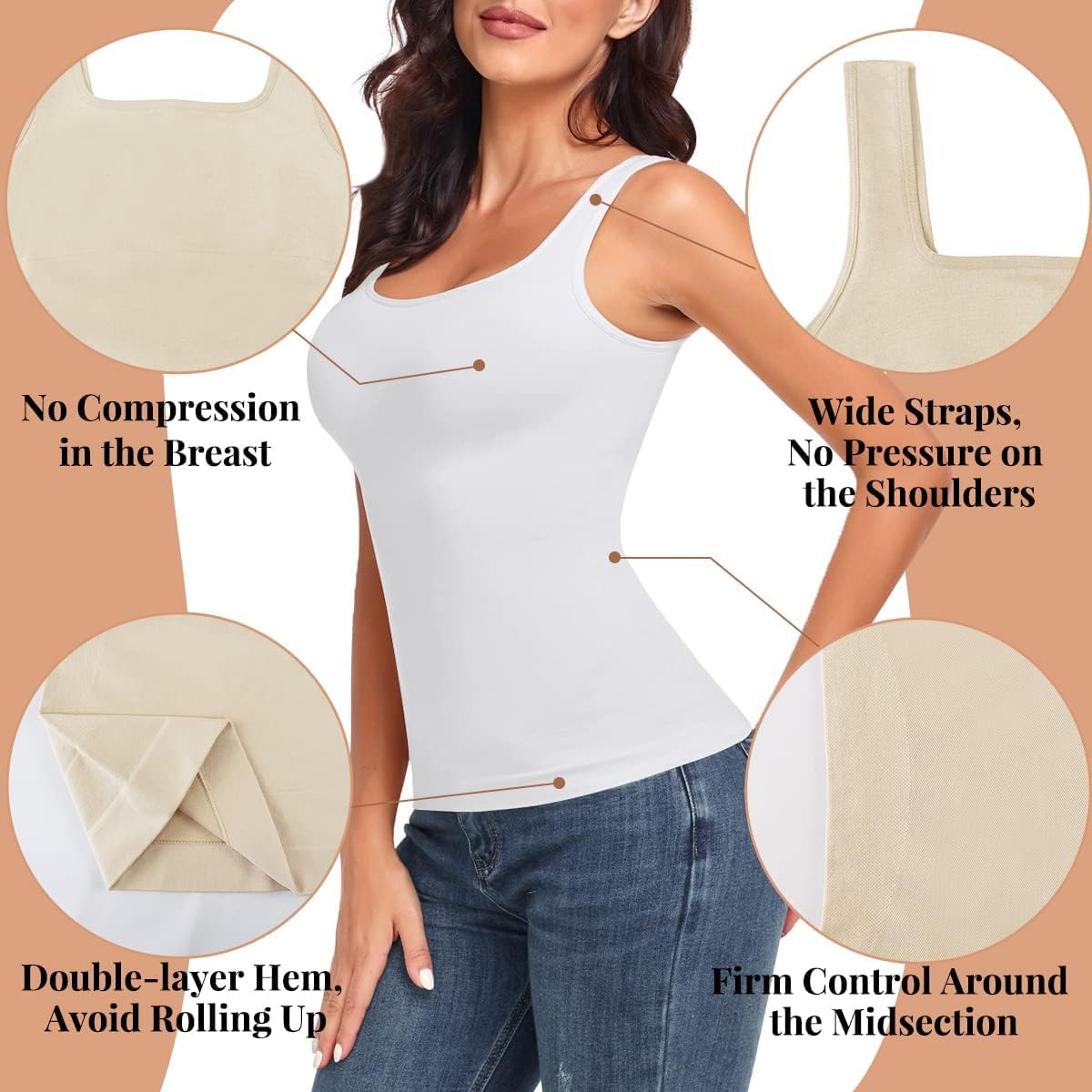 EUYZOU Women's Tummy Control Shapewear Tank Tops Seamless Square Neck Compression Tops Slimming