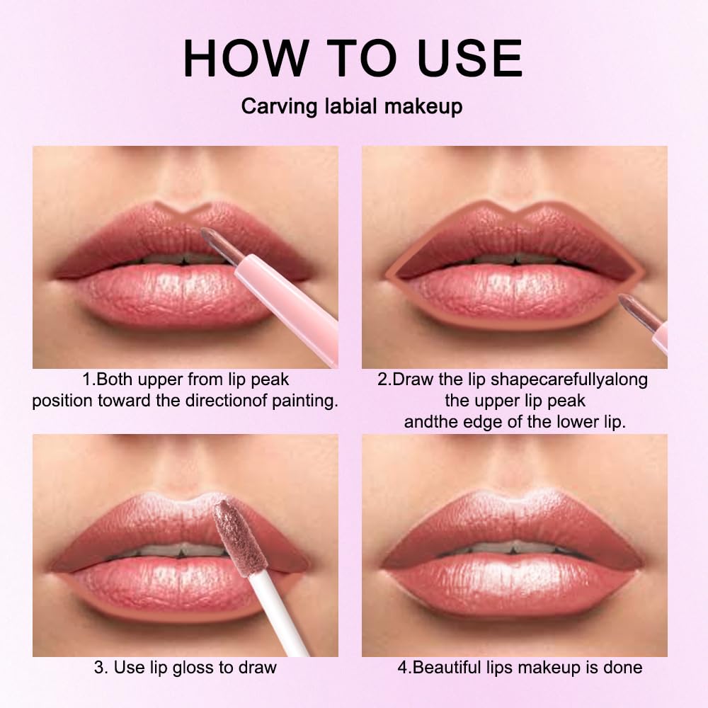evpct Bronze Gold Metallic Glitter Lip Liner and Lipstick Combo Lip Gloss Stain Set Makeup for