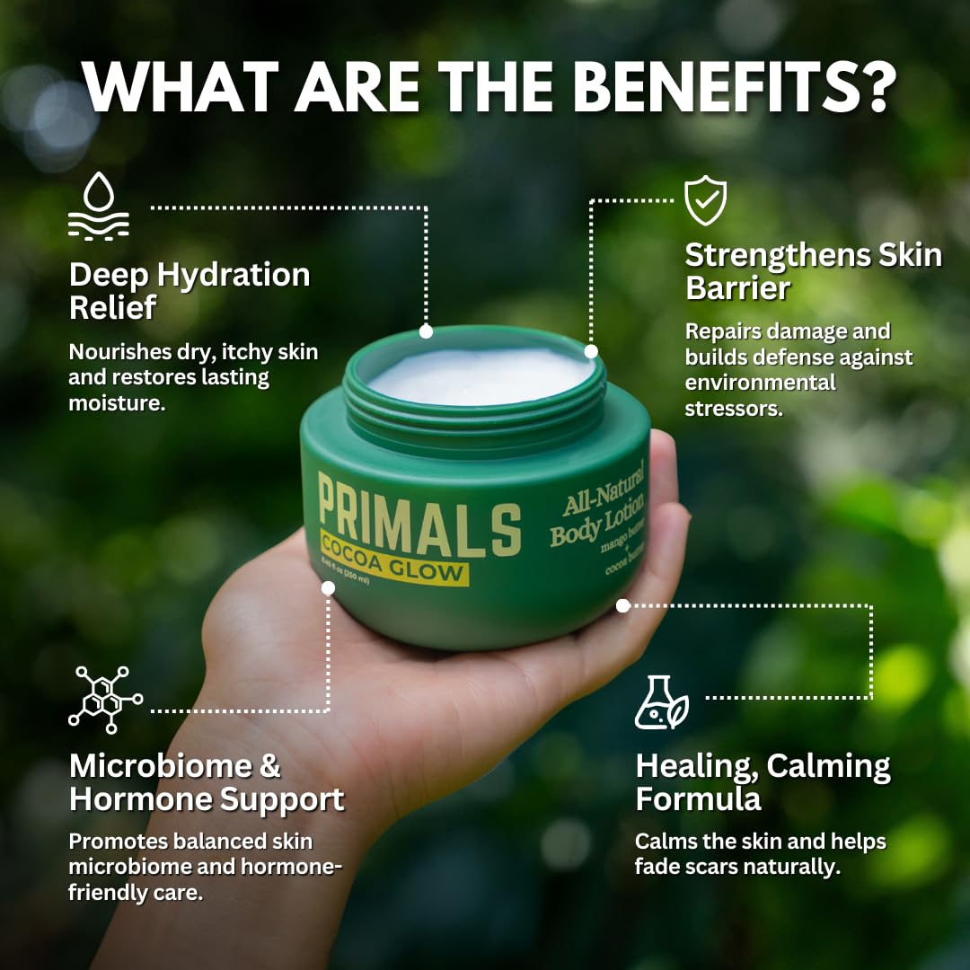 PRIMALS All Natural Body Lotion - Cocoa Butter & Mango Butter - 100% Naturally Derived Ingredients