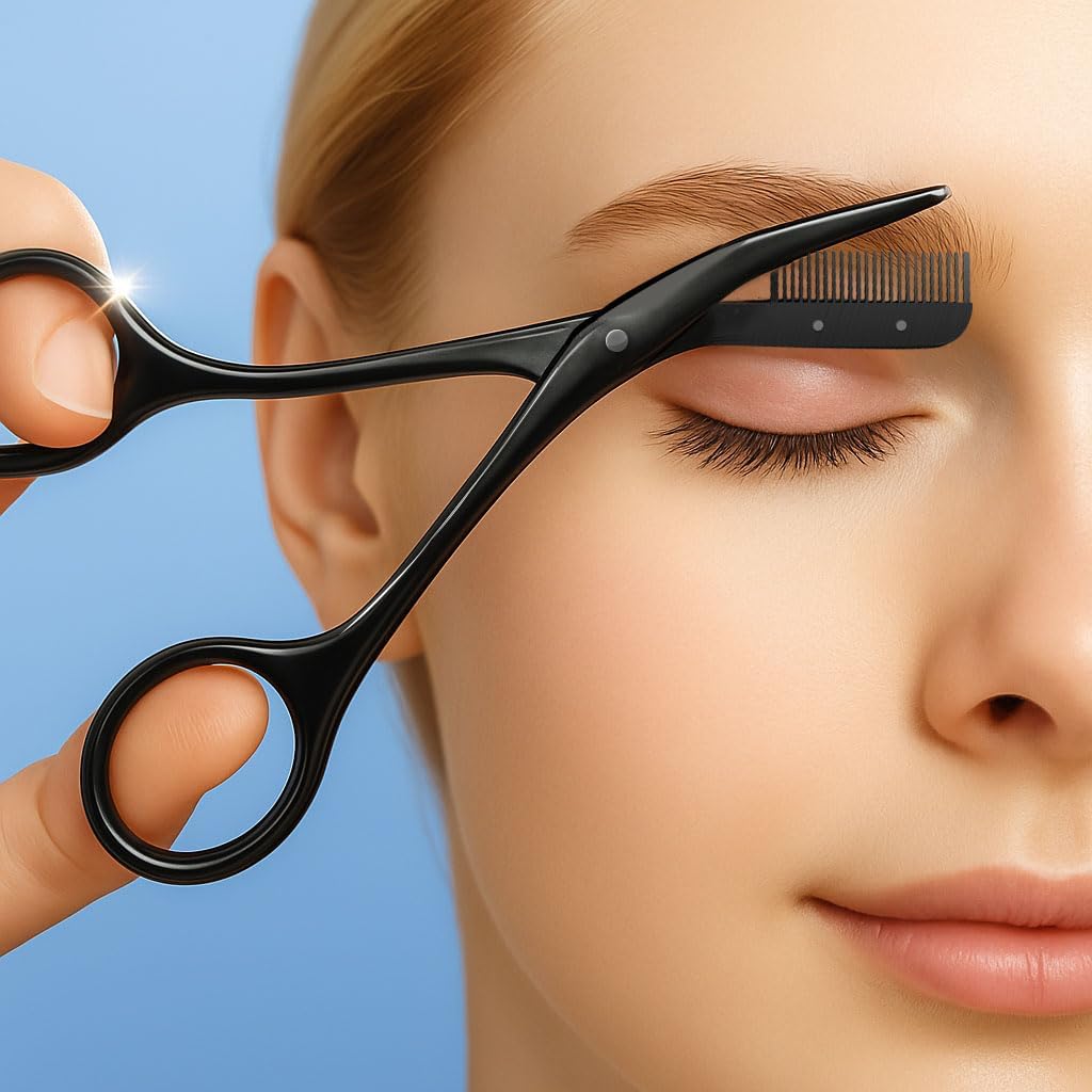 Eyebrow Scissors with Comb, Facial Grooming Scissors Kit, Professional Precision Eyebrow