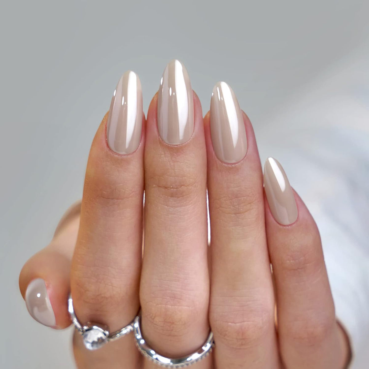 BTArtbox Press On Nails Almond - Medium Soft Gel Chrome Nails, Glue On Nails with Nail Glue