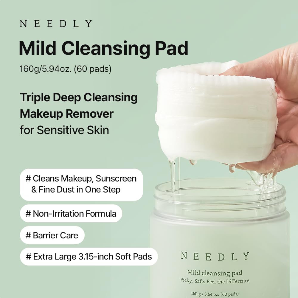 NEEDLY Mild Cleansing Pad, Makeup Remover for Sensitive Skin, Triple Deep Cleansing, Barrier Care