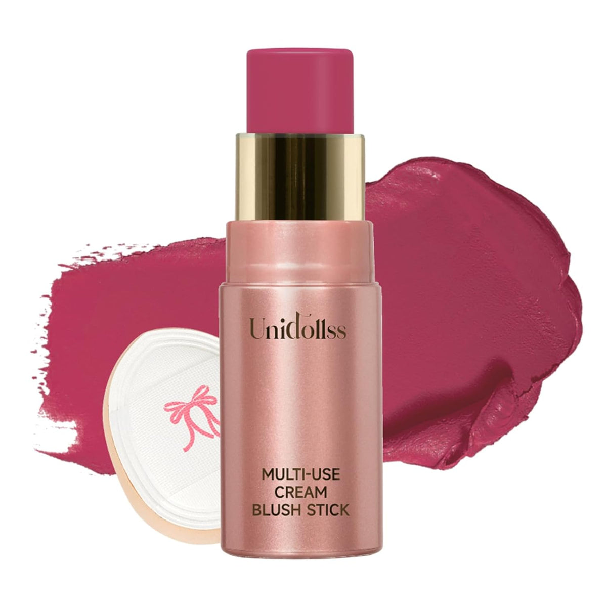 Multi-Use Makeup Cream Blush Stick, Unidollss 3-in-1 Buildable Powder Blush Stick for Cheeks, Eyes