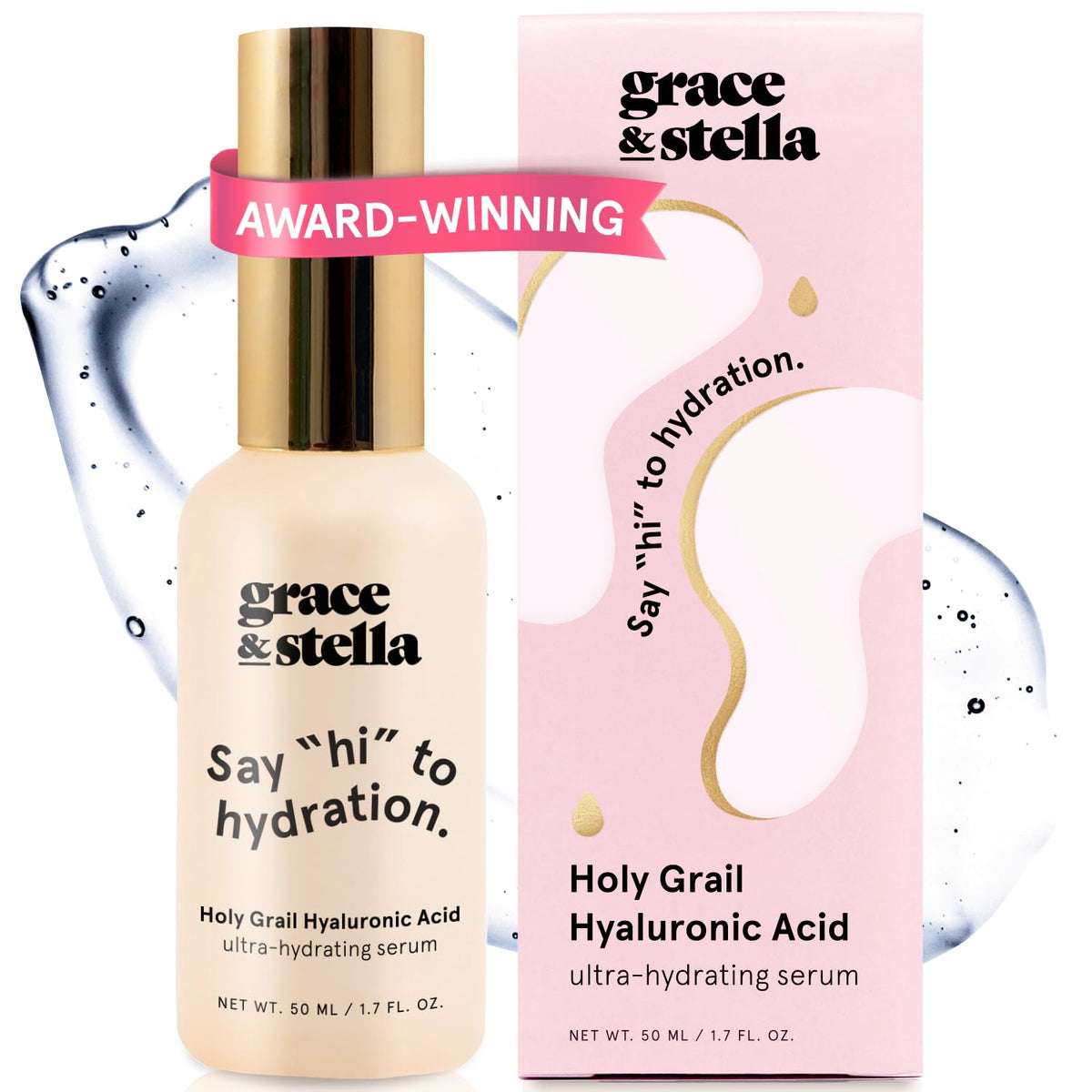 grace & stella Award Winning Hyaluronic Acid Serum (50ml/1.7 fl oz) Hydrating Hyaluronic Acid Serum