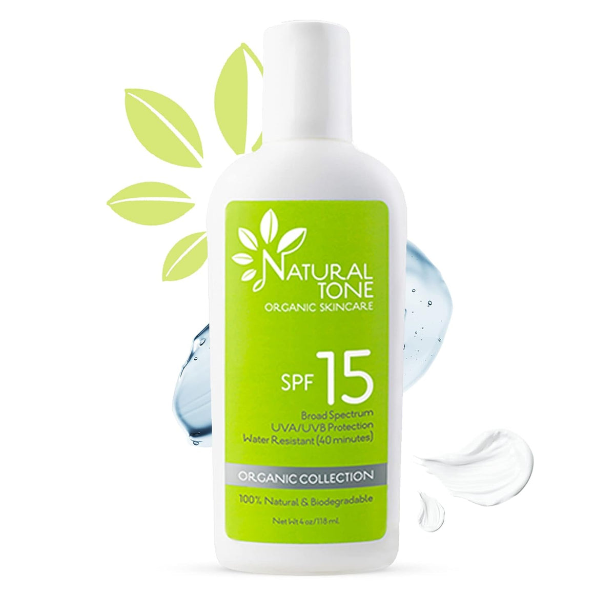 SPF15 Broad Spectrum Natural Sunscreen, Soothing & Hydrating Sunscreen Lotion, Plant-Based Sun