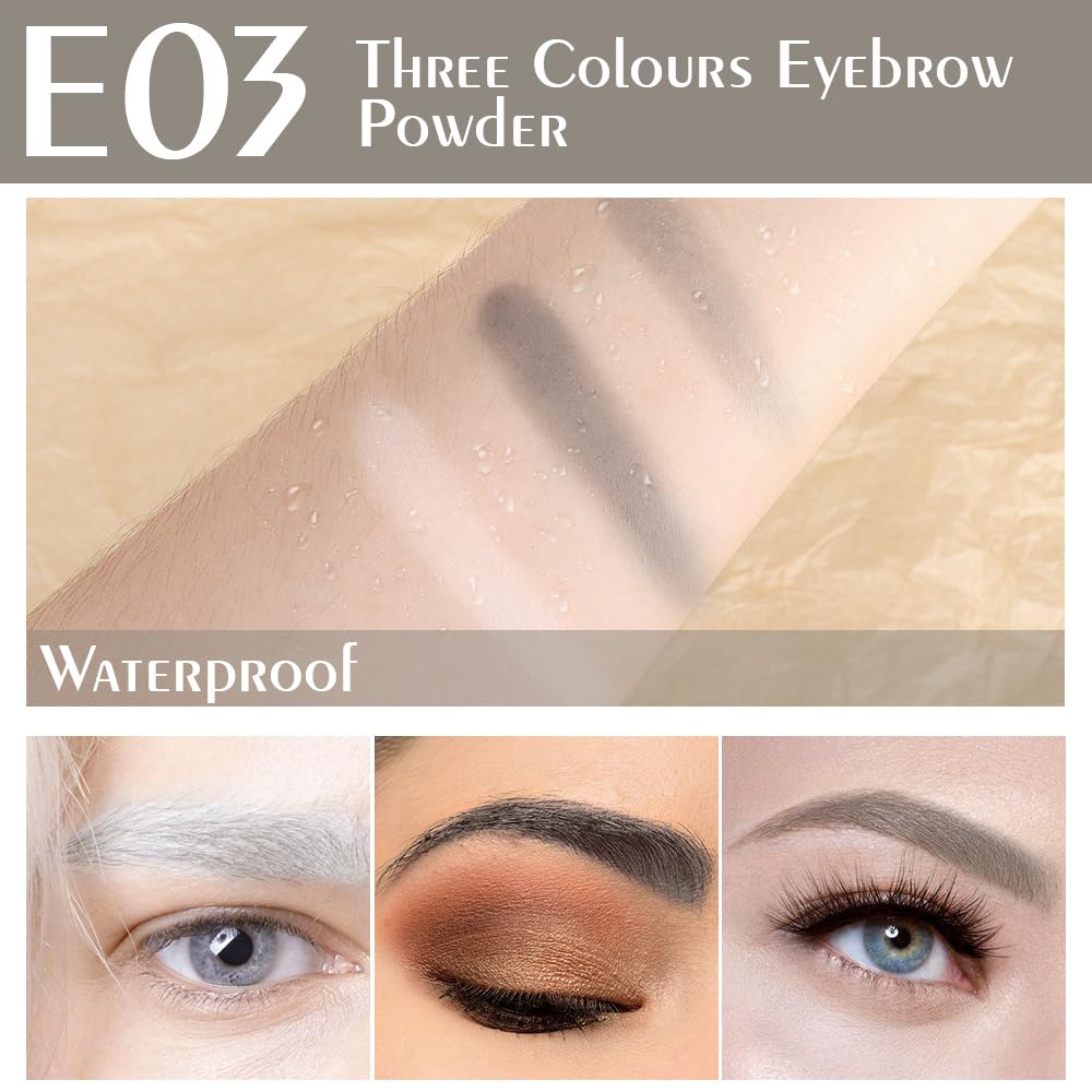Taupe Grey Eye Brow Powder for Women, Matte Gray Black Eyebrow Powder Kit with Brush, Long-Lasting