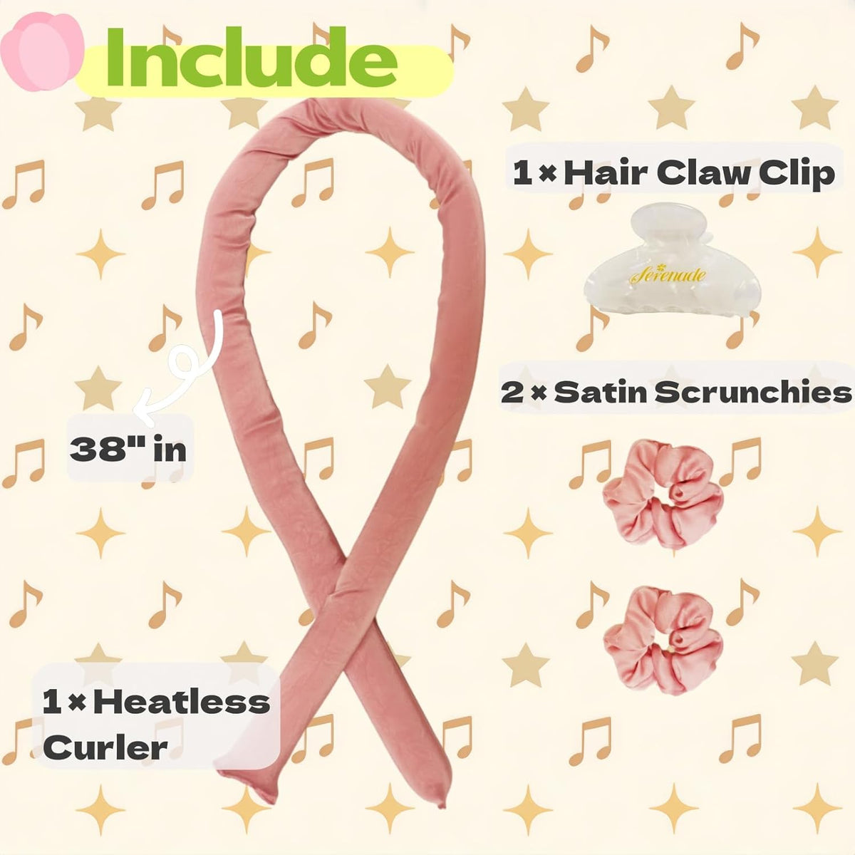 Serenade Sparkling Satin Heatless Curls Overnight, Heatless Hair Clurer Curling Rod Headband, No