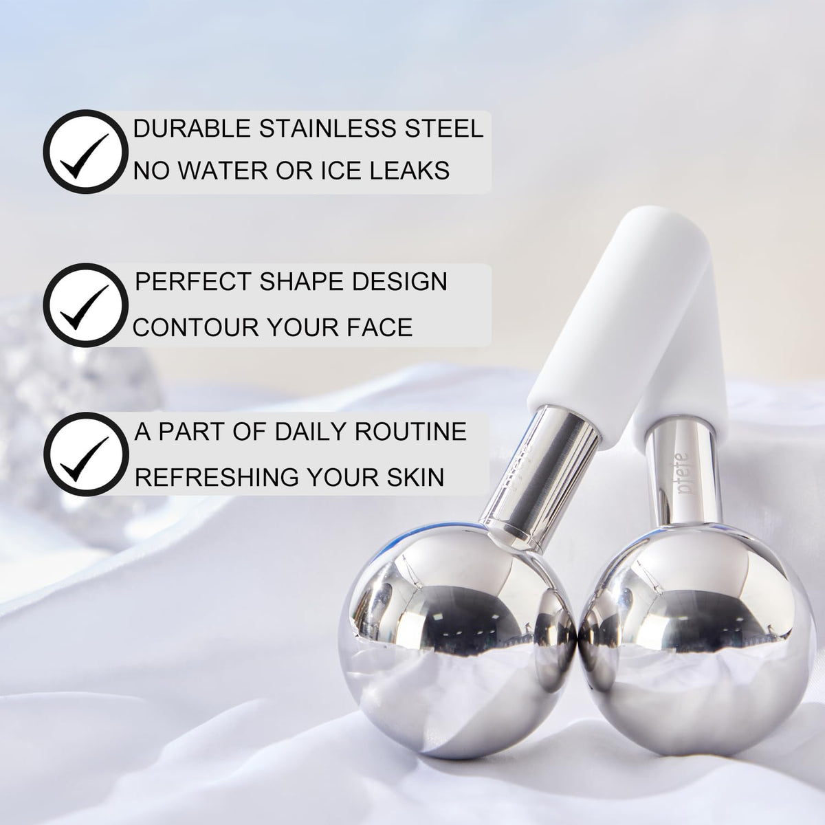 360 Rotating Ice Globes for Face & Eyes, Unbreakable Stainless Steel Cryo Sticks for Beauty