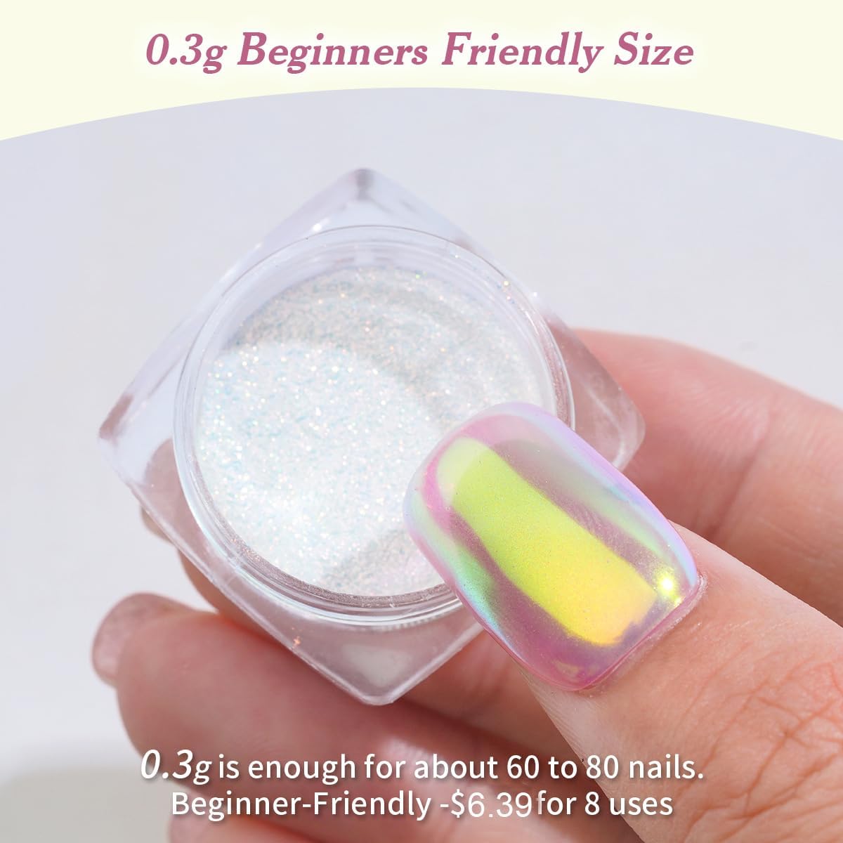 Pretty Diva 0.3g Unicorn Chrome Nail Powder, Aurora Iridescent Chrome Powders for Nails, Mermaid