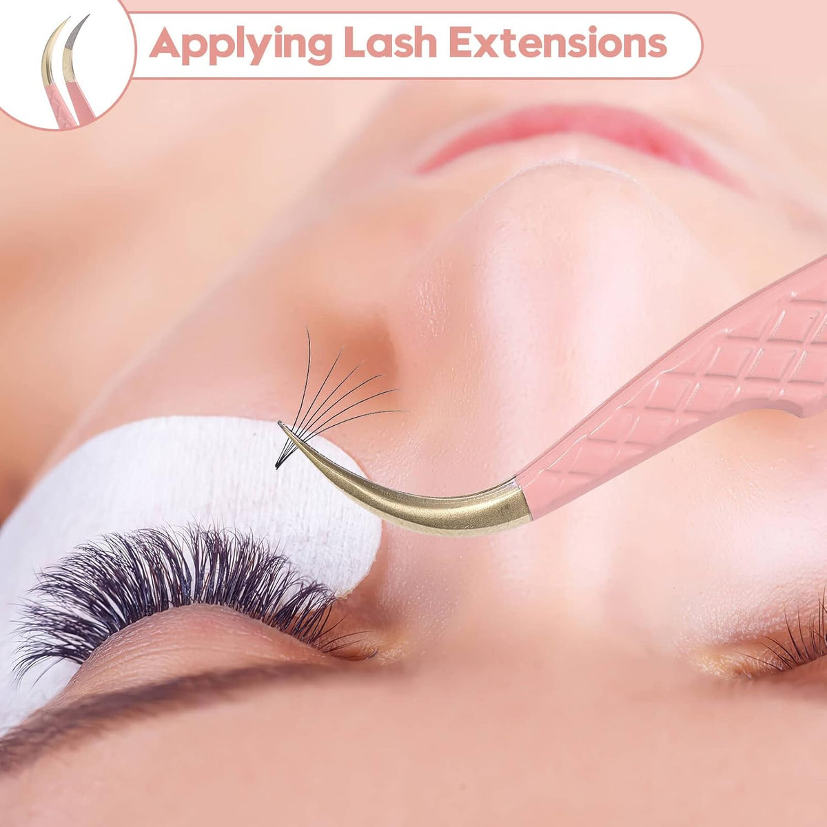 Ms.Queen Eyelash Extension Tweezers, Fiber Tip Grip Curved Lash Tweezers for Volume lashes