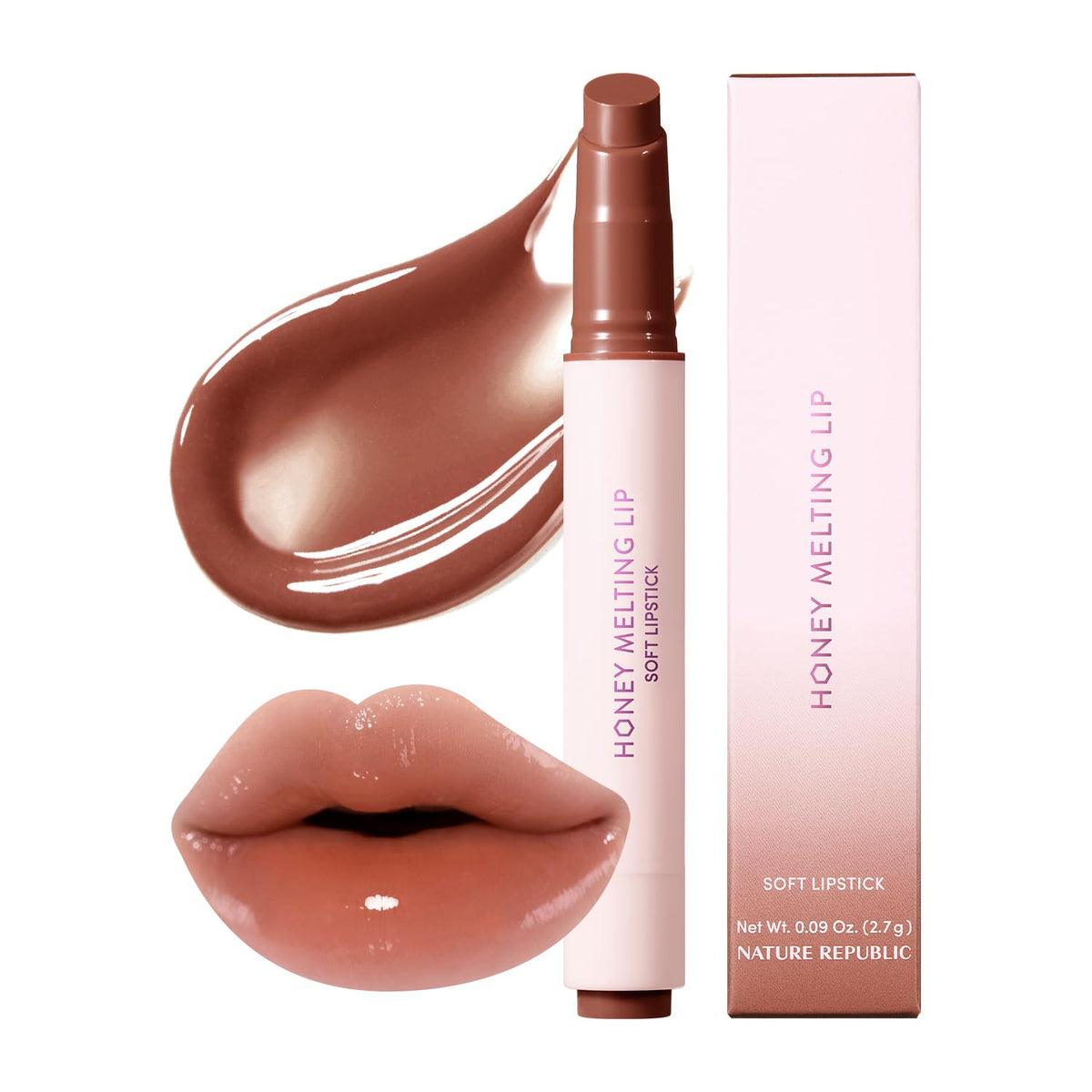 Nature Republic HONEY MELTING LIP (20 ROSE BROWN) SOFT LIP STICK, Hydrating Gloss, Moisturizing