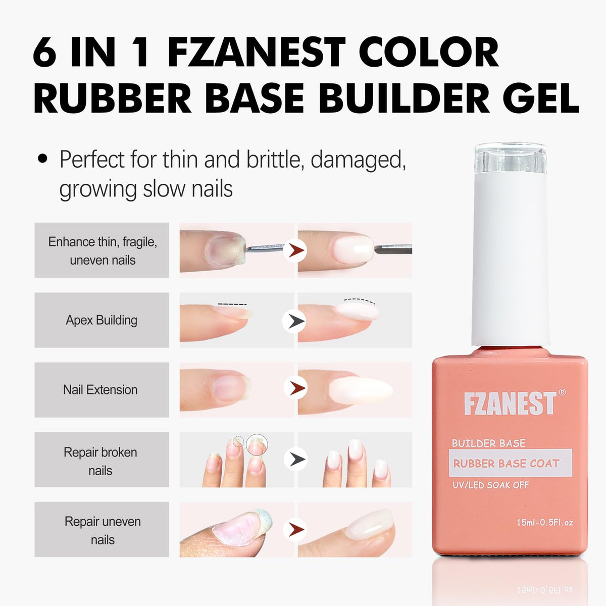 FZANEST Builder Gel for Nails, Milky White Gel Polish Rubber Base For Nails Strengthener Extension
