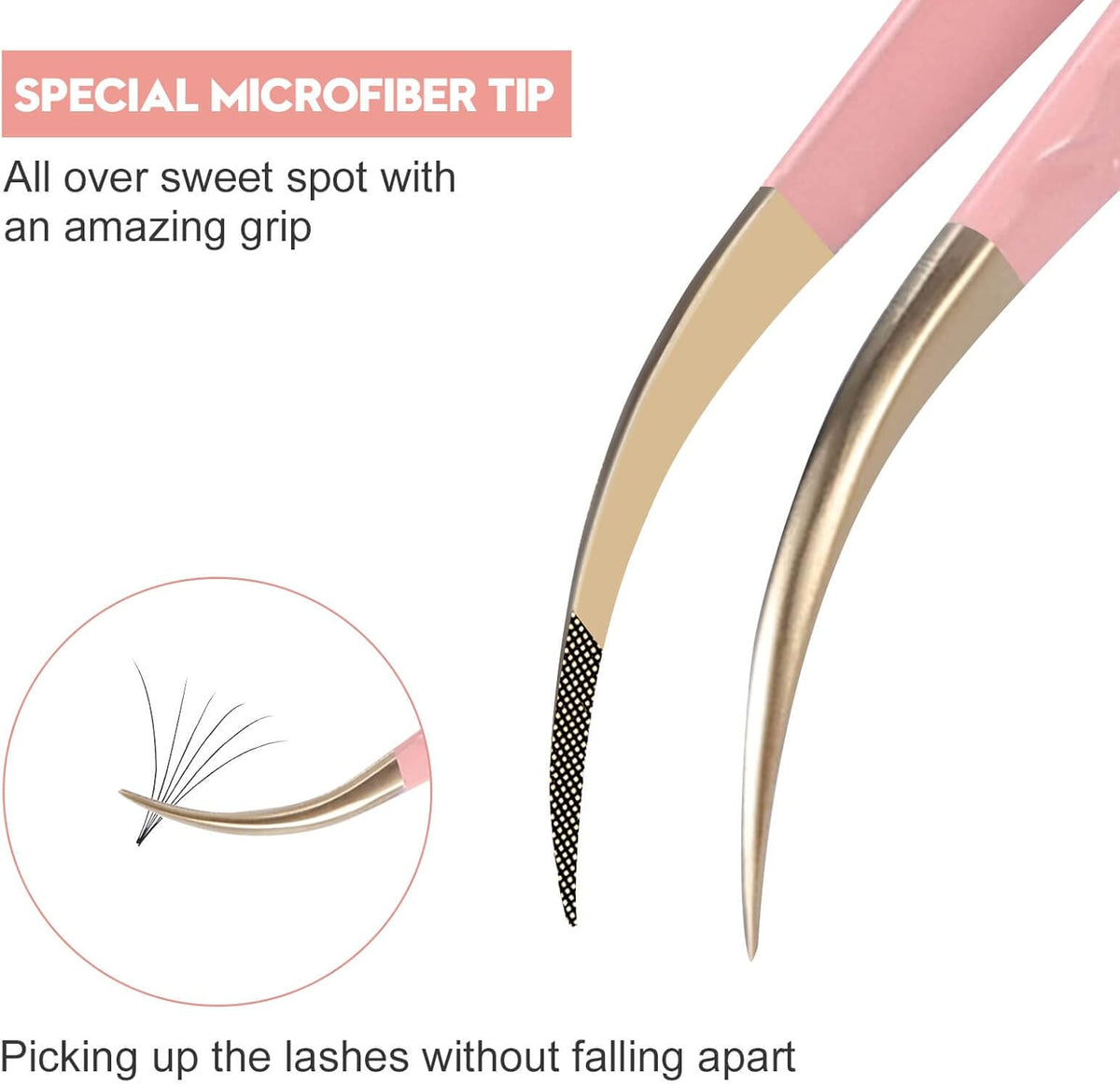 Ms.Queen Curved Tweezers for Eyelash Extensions,Diamond Grip Curved Volume Tweezers Fiber Tip